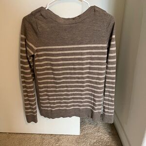 Jones New York Brown and Cream Merino Wool Striped Sweater